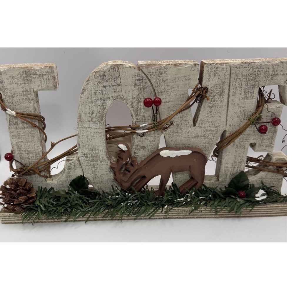 Love - Reindeer Free Standing Table Holiday Sign Wooden Decoration 12" Long